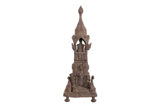 Ein seltener buddhistischer Schrein. Buddha & Mönche. Bronze. Thailand 20. Jh. - Bild 5 von 12