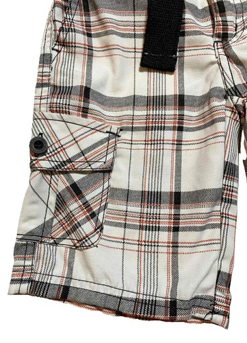 Boys NWT BG Blue Gear Sz 4 Plaid Cargo Shorts Off-White Black Red Belt 6 Pocket - Picture 4 of 7