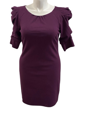jessica simpson pleated dress Jessica Simpson Purple Elbow Sleeve Pleated Rouched Sheath Dress Size 12