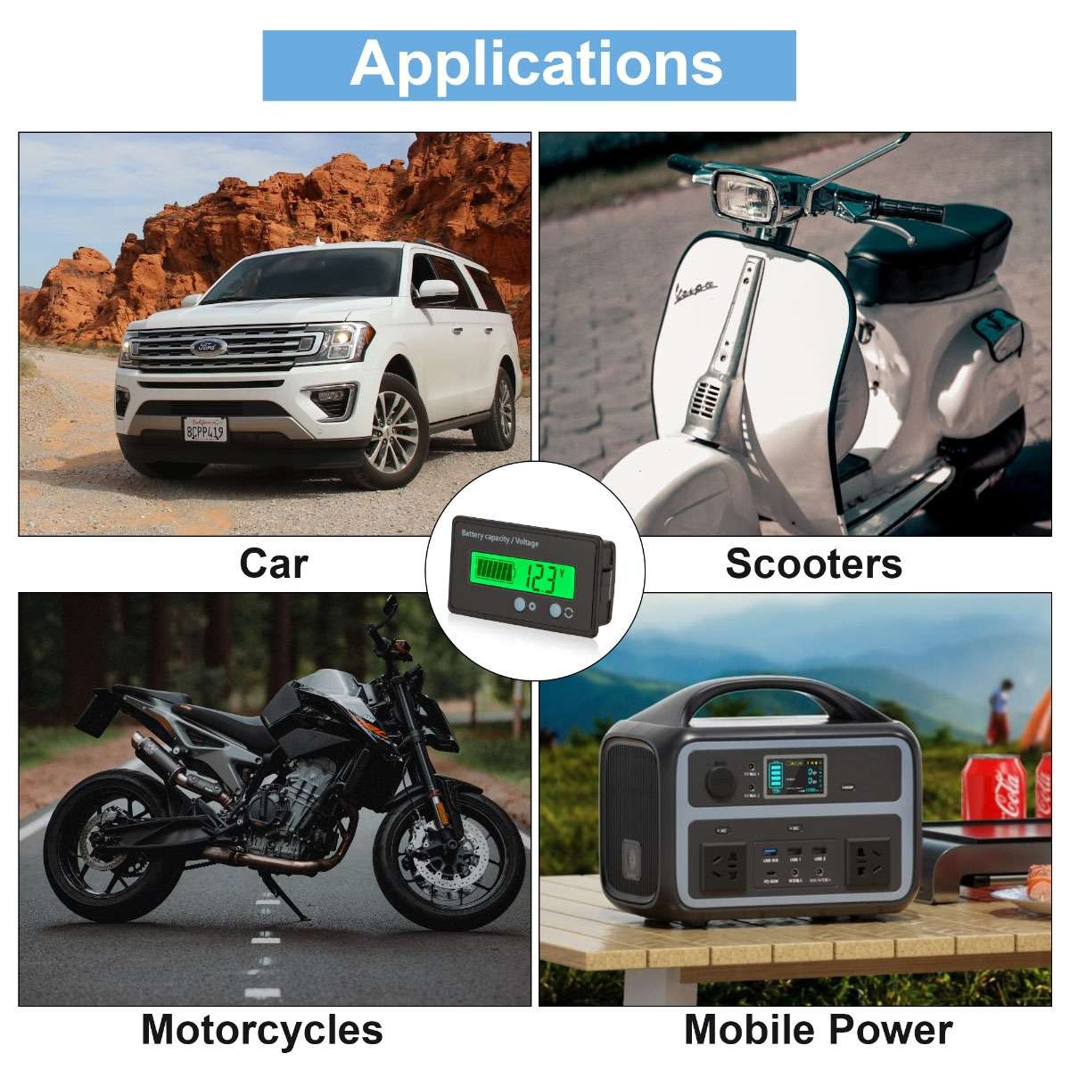 LCD Digital Display Battery Status Indicator Monitor Meter Gauge 12V/24V/36V/48V