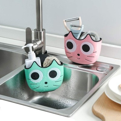 QTMY 2 PACK Sponge Holder Basket with Buckle,Sink Faucet Caddy Pink,Green