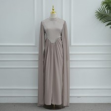 Womens Long Sleeve Islamic Rhinestone Dress Arabic Robe Kaftan Evening Gown Robe