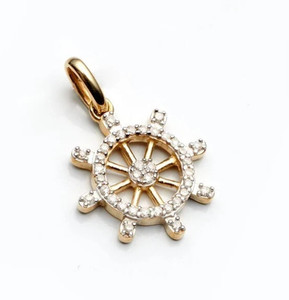 Authentic 14K Yellow Gold Plated Ship Wheel Charm Pendant 1Ct Real Moissanite Round Cut