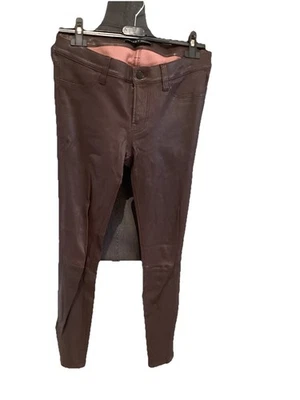 Très Beau Pantalon Slim Cuir Agneau Marron Bordeaux J Brand 38 Authentique - Photo 1/4