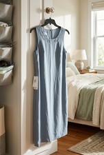 JJ’s House Dusty Blue Chiffon Sheath Dress NWT Beads Embroidery Size 14 Formal