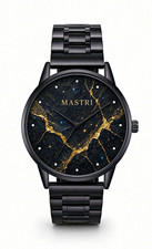 MASTRI Unisex Quartz Dress Watch Black Metal Bracelet Black/Gold Dial