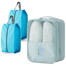 2 PCS Shoe Bags Travel Holds 3 Pair Storage Pouch Waterproof Washable Blue