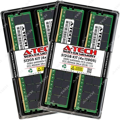 A-Tech 512GB 4x 128GB 2Rx4 PC5-51200R DDR5 6400 MHz EC8 RDIMM Server Memory RAM