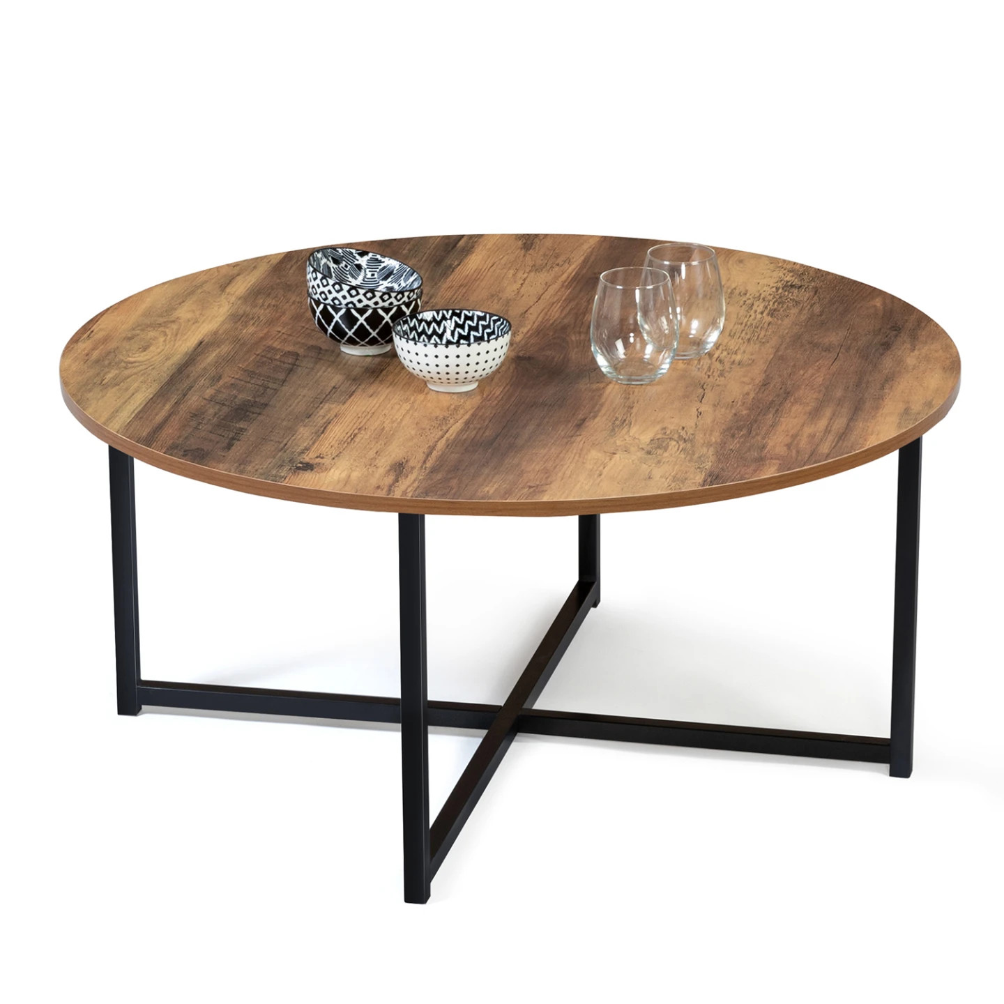 Table basse ronde HAWKINS bois foncé pour des apéritifs conviviaux au salon