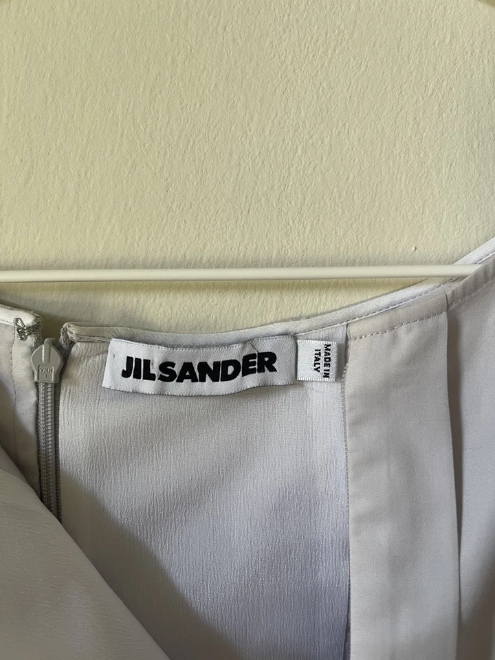 90s JIL SANDER COTTON MIDI DRESS OFF CENTER PLEATS SLEEVELESS SIZE 4 - Image 3 of 4