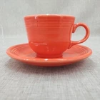 Fiesta  Poppy Retired Teacup & Saucer Set Fiestaware Orange Excellent LN Cond
