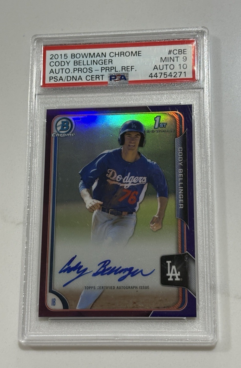 2015 Bowman Chrome Cody Bellinger Auto /250 Purple Refractor #BCAP-CBE PSA 9 🔥