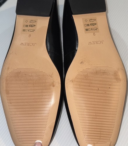 J Crew Black Leather Square Toe Slip-on Flats Bow Accent Women’s Size 9 - Picture 10 of 10