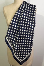 White Dots W/ Blue Border  Sheer Stripes Vintage Scarf/ Wrap- Made in Italy