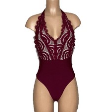 NWT Pilyq M One-Piece Vino Lace Halter Swimsuit 92972