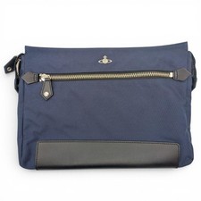 Vivienne Westwood Orb Logo Clutch Bag Navy Nylon Leather Unisex Excellent