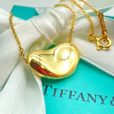 Tiffany & Co. GOLD PLATE Bean Pendant Necklace 16" Elsa Peretti 8.0g 18mm
