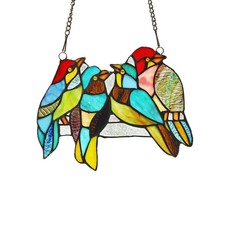 Birds Tiffany Style Stained Glass Window Panel Suncatcher