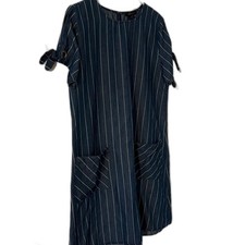 Robert Louis Blue Pinstripe Tie Sleeve Dress Medium