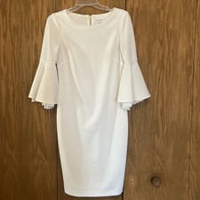 Calvin Klein Cream Bell Sleeve Stretch Crepe Sheath  Dress Size6
