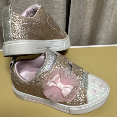 Twinkle Toes Girls Glitter Stars Bow Light-Up Sneakers Hook & Loop Pink