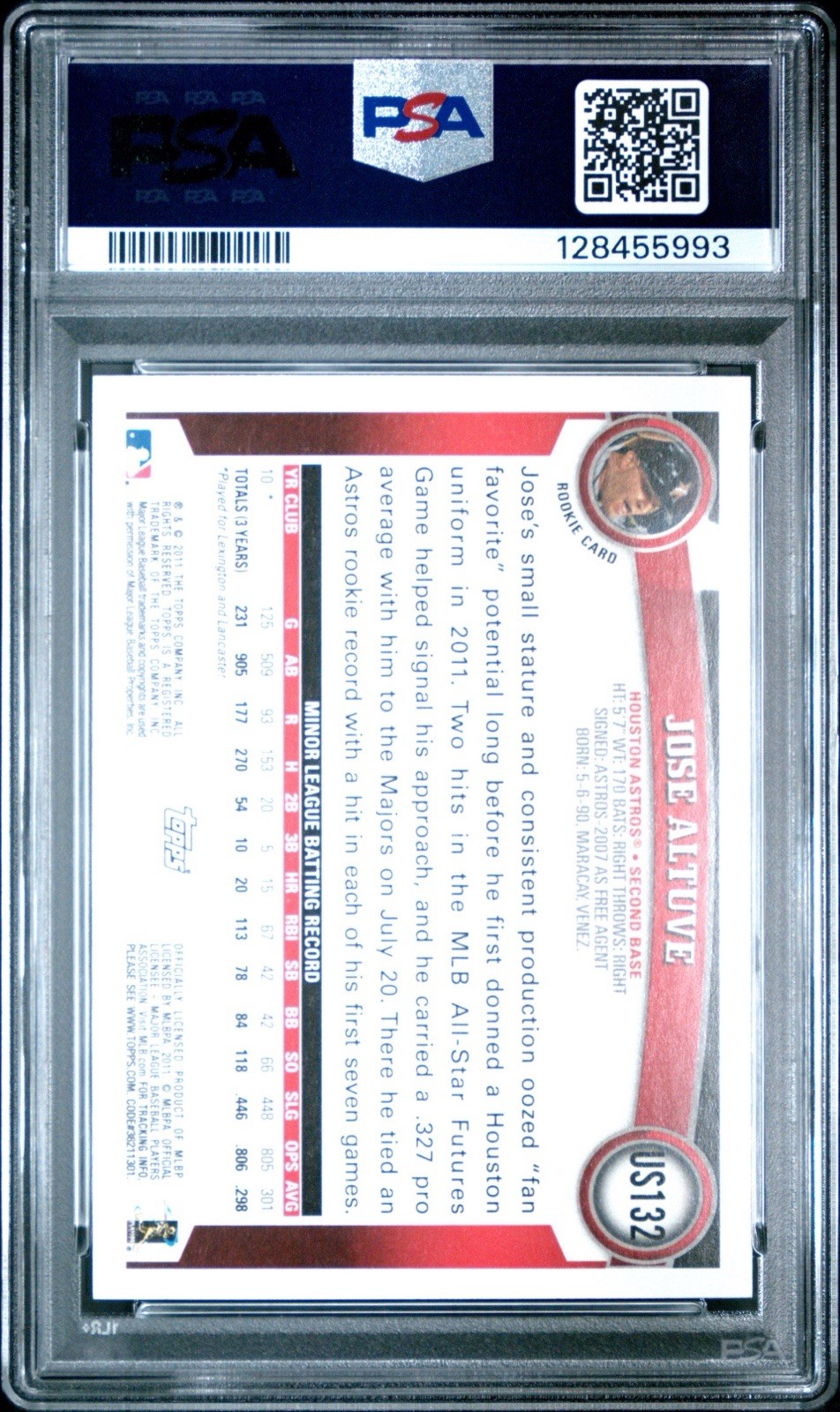 Jose Altuve Rookie Target Red Border SSP 2011 Topps Update RC MINT PSA 9 Low Pop view 2