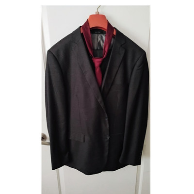 Giorgio Fiorelli Men's Solid Black 2 Piece Suit 46 in Chest with Tie Pants 40/36