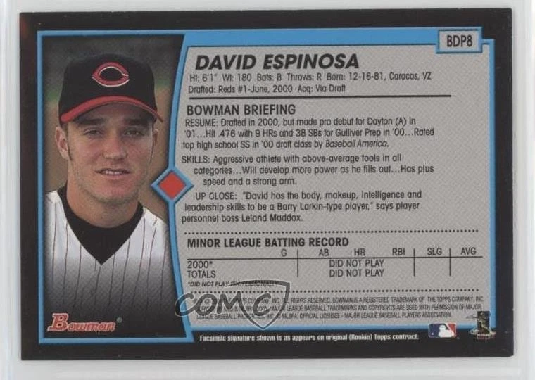 2001 Bowman Draft David Espinosa #BDP8 - Image 2 of 2