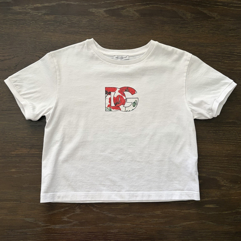 Dolce & Gabbana Girls White DG Logo Graphic Print Crew Neck T-Shirt Size 6