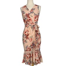 ELIZA J Surplice V-Neck Floral Print Sleeveless Faux Wrap Dress Size 2 Spring