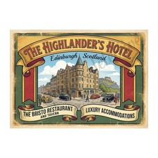 Hotel Luggage Sticker Label, Edinburgh Scotland, Exclusive Retro Design 5" x 7"