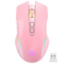 RGB Wireless Gaming Mouse, Pink, Rechargeable, Ergonomic Design, Adjustable D...