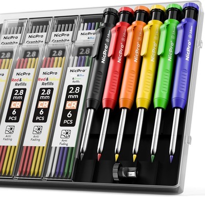 Tieflochmarker 6 Farben mit Spitzer 54 Minen Marker Stifte Holz Metall Arbeit