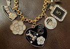 Fun fashion black & white bracelt gold tone with 9 charms high heels, purse, hat — photo 4