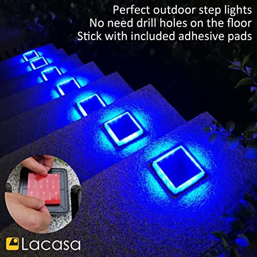 Blue Solar Deck Lights 4 Pack, Dusk to Dawn Large Battery Step Lights