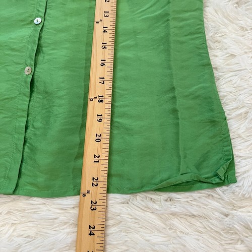 SLB Women Top Medium Green 100% Silk Button Up Retro Sleeveless Minimalist 14801 - Picture 4 of 6