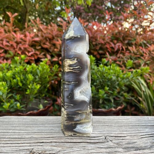 2LB 8.1" Natural Moss Agate Tower Quartz Drusy Geode Obelisk Wand Point Crystal - Picture 1 of 6