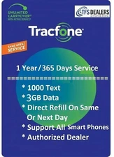 TracFone 365 Days+1000 Texts+3GB, Digital Direct, Same/Next Day Refill, All Phon