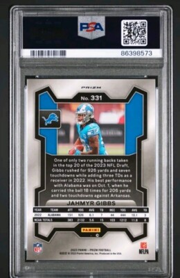 2023 Prizm Jahmyr Gibbs Rookie Orange Lazer #331 Lions PSA 10 GEM