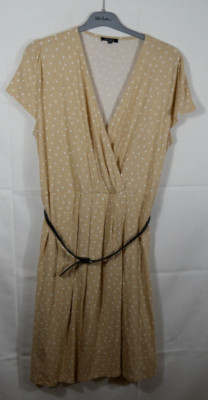 VIVANCE Stretch Kleid mit Gürtel Beige/Weiß Gepunktet Viskose Größe 44/46 TOP!