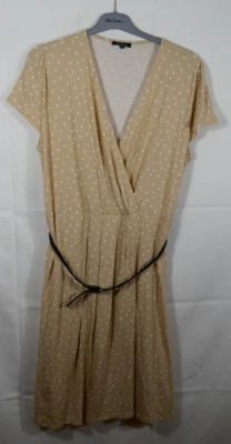 VIVANCE Stretch Kleid mit Gürtel Beige/Weiß Gepunktet Viskose Größe 44/46 TOP! - Bild 1 von 4