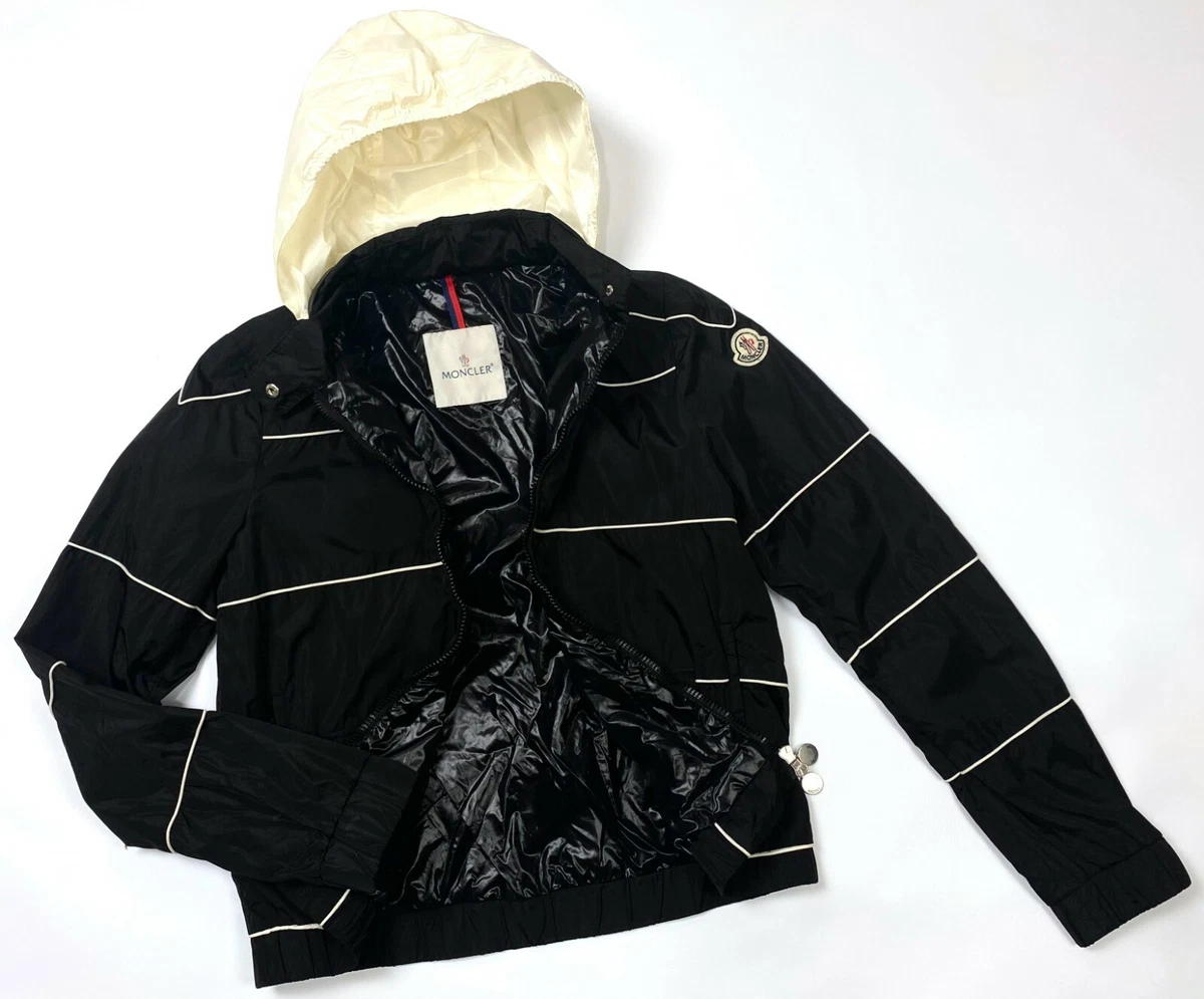 Auth Women's MONCLER Black Lightweight Nylon Hooded Windbreaker Jacket - 1 S/M