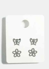2-Pair Open Hollow Cutout Butterfly Flower Stud Earrings Set Silver New