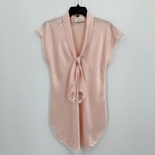 Vtg Tender Moments Satin Nightie M Womens Pink Floral Lace Trim Front Tie Bow
