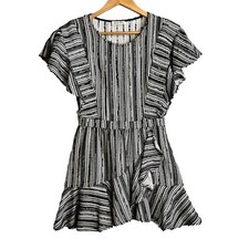 Loveshackfancy Dress Womens 0 Black White Stripe Ruffle Cottagecore Natasha Mini