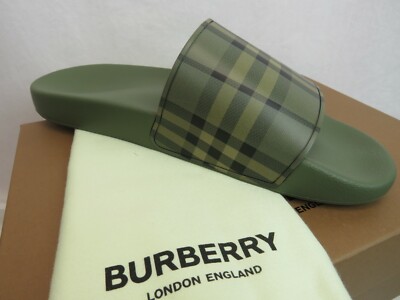NIB BURBERRY FURLEY GREEN RUBBER CHECK LETTERING LOGO SANDAL SLIDES EUR 41 US 8 BURBERRY FURLEY GREEN RUBBER CHECK LETTERING LOGO SANDAL  main image 2