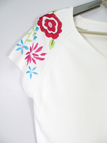 MICHELLE NICOLE Women Heavyweight Nylon Rayon Knit Blouse Floral Embroidery XL - 第 3/17 張圖片