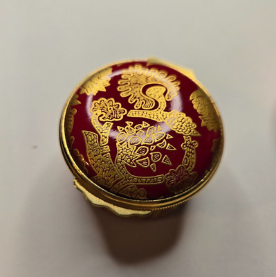 Halcyon Days Enamel Trinket Box Red Gold Brocade Metropolitan Opera