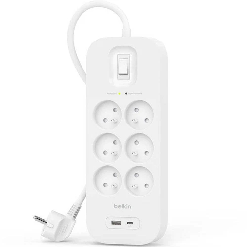 Überspannungsschutz-Steckdosenleiste Belkin 6x AC EU/1x USB-C PD/1x USB-A Weiß