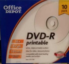 Office Depot Brand DVD-R Recordable Media With Slim Jewel Cases, Inkjet 10 Pack